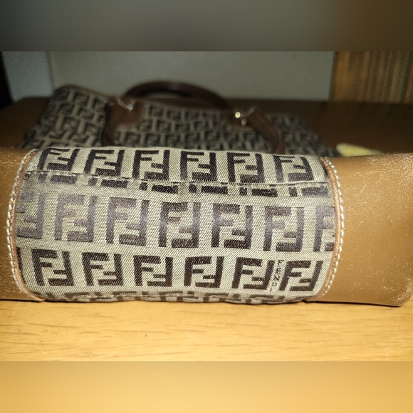 SALE! FENDI Zucchino Light Brown Canvas Leather Trim  Small Tote - Picture 9 of 10